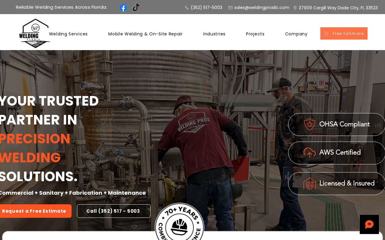 Welding Pros LLC website screenshot